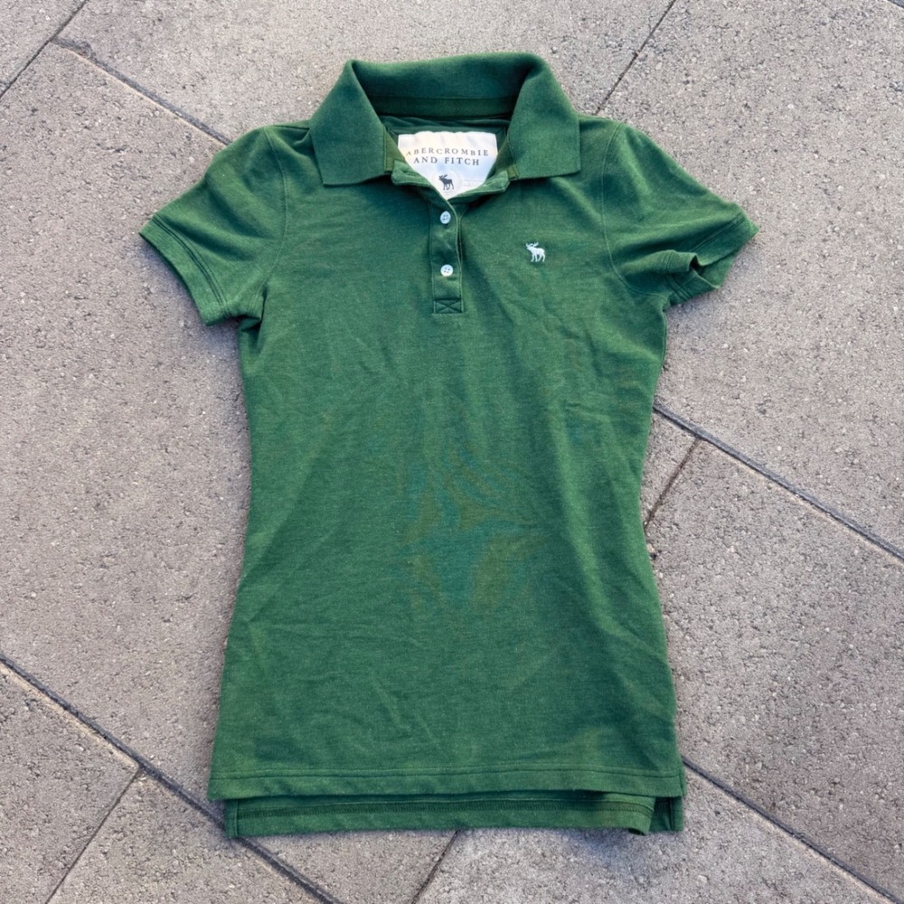 Abercrombie & Fitch Womens Green Short Sleeve Polo Shirt Moose Logo Size S